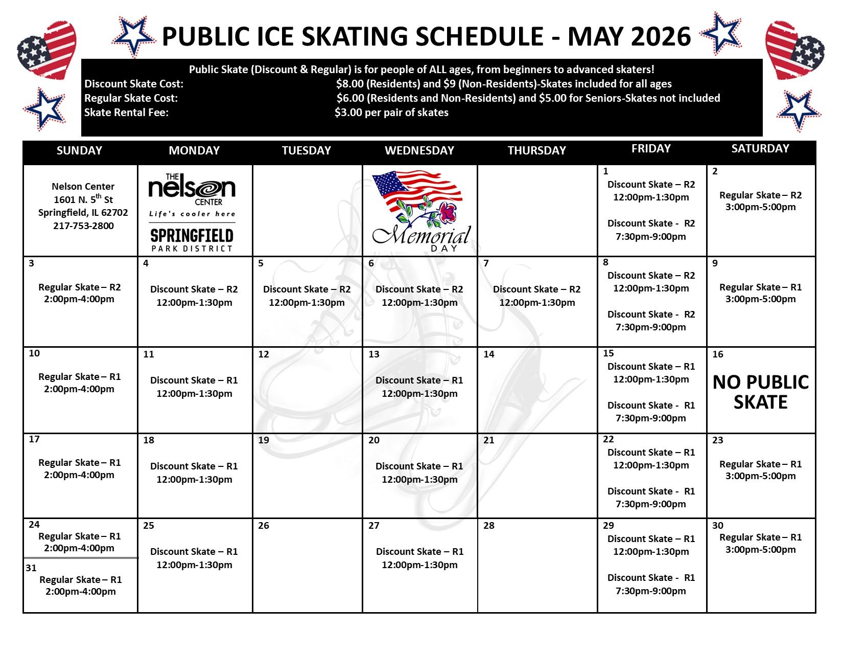 May Public Ice Skate Schedule